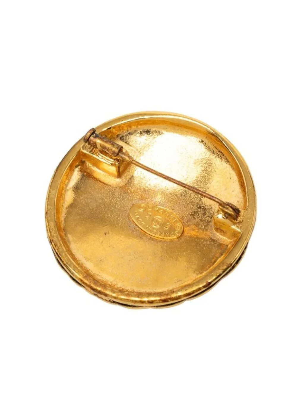 Chanel Vintage Quilted CC Logo Brooch Gold Plated